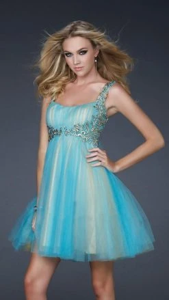 La Femme - 17500 Embellished Square Neck Empire Waist Short Dress 7 La Femme - 17500 Embellished Square Neck Empire Waist Short Dress