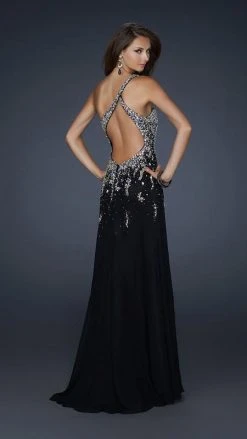La Femme - 17706 Jewel Embellished Asymmetric Neck Chiffon A-line Gown Formal Gowns