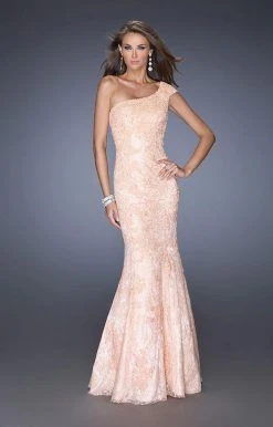 Formal Gowns La Femme - 19604 Asymmetrical Cap Sleeve Lace Gown