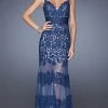 La Femme - 20131 Sweetheart Floral Lace Striped Evening Dress
