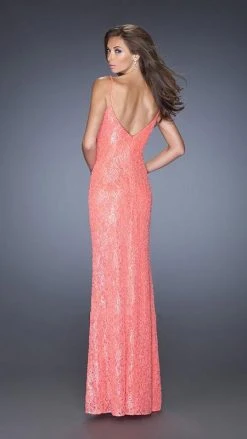 La Femme - 20431 Sequin And Lace Spaghetti Strap Evening Dress Formal Gowns