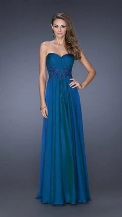 La Femme - 20449 Strapless Sweetheart Gown With Beaded Lace Applique Formal Gowns