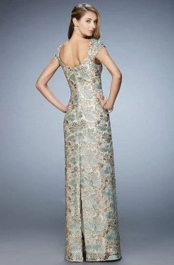 La Femme - 22984 Cap Sleeve Lace Brocade Evening Gown Formal Gowns