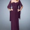 La Femme - 23023 Strapless Ruched Sheath Long Dress With Shawl Formal Gowns