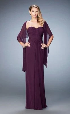 La Femme - 23023 Strapless Ruched Sheath Long Dress With Shawl Formal Gowns