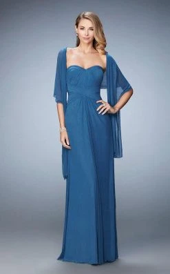 La Femme - 23023 Strapless Ruched Sheath Long Dress With Shawl Formal Gowns 9 La Femme - 23023 Strapless Ruched Sheath Long Dress With Shawl Formal Gowns