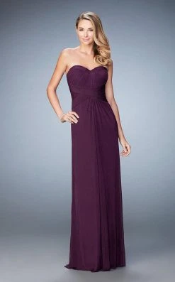 La Femme - 23023 Strapless Ruched Sheath Long Dress With Shawl Formal Gowns