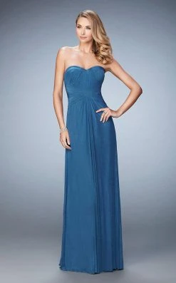 La Femme - 23023 Strapless Ruched Sheath Long Dress With Shawl Formal Gowns 10 La Femme - 23023 Strapless Ruched Sheath Long Dress With Shawl Formal Gowns