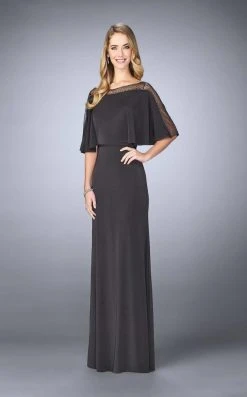 Formal Gowns La Femme - 23113 Faux Cape Jersey Column Dress
