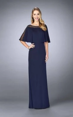 Formal Gowns La Femme - 23113 Faux Cape Jersey Column Dress