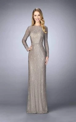La Femme - 23115 Lace Long Sleeves Sheath Long Dress Formal Gowns