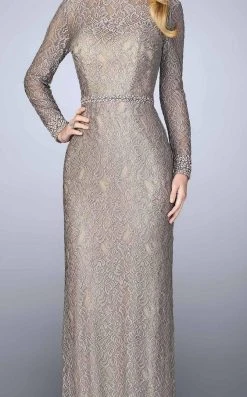 La Femme - 23115 Lace Long Sleeves Sheath Long Dress Formal Gowns 8 La Femme - 23115 Lace Long Sleeves Sheath Long Dress Formal Gowns