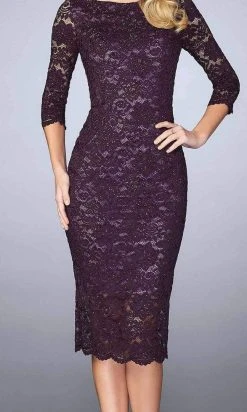 La Femme - 24875 Lace Tea Length Dress