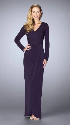 Formal Gowns La Femme - 24927 Long Sleeve Drape Tulip Gown