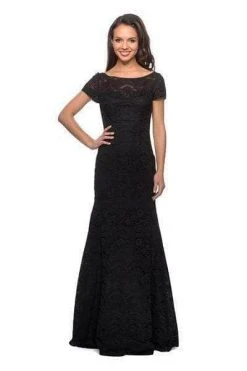 La Femme - 26875 Lace Bateau Neck Trumpet Dress - 1 Pc Garnet In Size 10 Available Formal Gowns