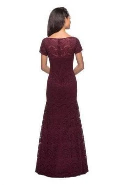 La Femme - 26875 Lace Bateau Neck Trumpet Dress - 1 Pc Garnet In Size 10 Available Formal Gowns