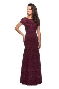 La Femme - 26875 Lace Bateau Neck Trumpet Dress - 1 Pc Garnet In Size 10 Available Formal Gowns