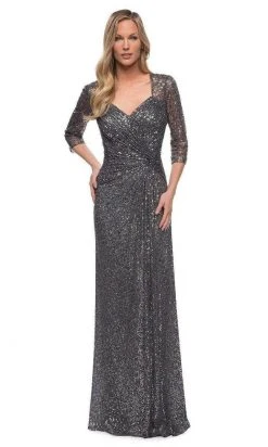 Homecoming Dresses La Femme - 27930SC Sequined V-neck Evening Dress - 1 Pc Gunmetal In Size 14 Available