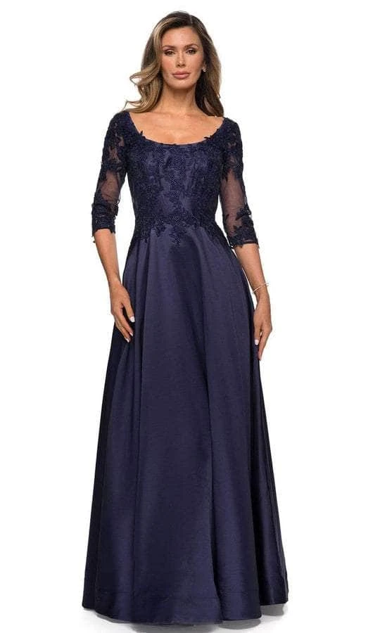 La Femme - 27988 Quarter Length Sleeve Scoop Neck Evening Dress - 1 Pc Navy In Size 16 Available 3 La Femme - 27988 Quarter Length Sleeve Scoop Neck Evening Dress - 1 Pc Navy In Size 16 Available