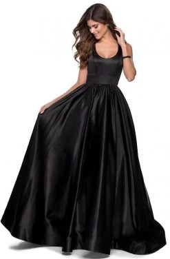 Formal Gowns La Femme - 28281 Low Scoop Neck Pleated Ballgown - 1 Pc Black In Size 10 Available