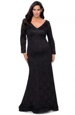 Formal Gowns La Femme - 29017SC Embellished V-neck Dress - 1 Pc Black In Size 16W Available