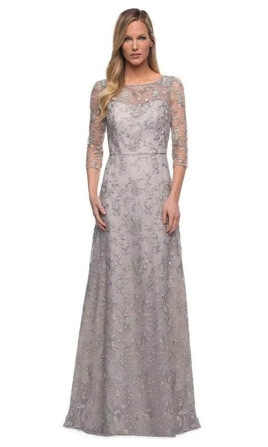Formal Gowns La Femme - 29153 Illusion Bateau Neck Long Gown - 1 Pc Pearl Silver In Size 14 Available 3 Formal Gowns La Femme - 29153 Illusion Bateau Neck Long Gown - 1 Pc Pearl Silver In Size 14 Available