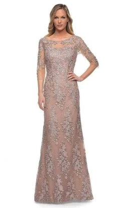 La Femme - 29225SC Quarter Length Sleeve Formal Dress - 1 Pc Champagne In Size 18 Available