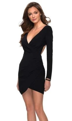 La Femme - 29487SC Cutout-Back V-Neck Long Sleeve Faux Wrap Cocktail Dress - 1 Pc Black In Size 10 Available 7 La Femme - 29487SC Cutout-Back V-Neck Long Sleeve Faux Wrap Cocktail Dress - 1 Pc Black In Size 10 Available