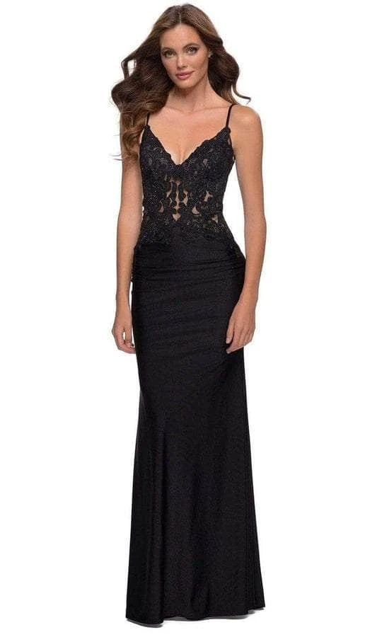 Formal Gowns La Femme - 29774 Sheer Lace Plunging V Neckline Long Dress - 1 Pc Black In Size 2 Available 3 Formal Gowns La Femme - 29774 Sheer Lace Plunging V Neckline Long Dress - 1 Pc Black In Size 2 Available