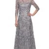 La Femme - 29903 Quarter Sleeve Bateau Neck Formal Dress - 1 Pc Silver In Size 14 Available