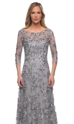 La Femme - 29903 Quarter Sleeve Bateau Neck Formal Dress - 1 Pc Silver In Size 14 Available 8 La Femme - 29903 Quarter Sleeve Bateau Neck Formal Dress - 1 Pc Silver In Size 14 Available