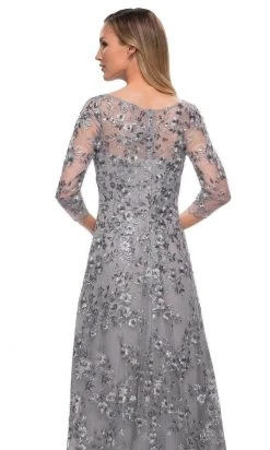 La Femme - 29903 Quarter Sleeve Bateau Neck Formal Dress - 1 Pc Silver In Size 14 Available 9 La Femme - 29903 Quarter Sleeve Bateau Neck Formal Dress - 1 Pc Silver In Size 14 Available