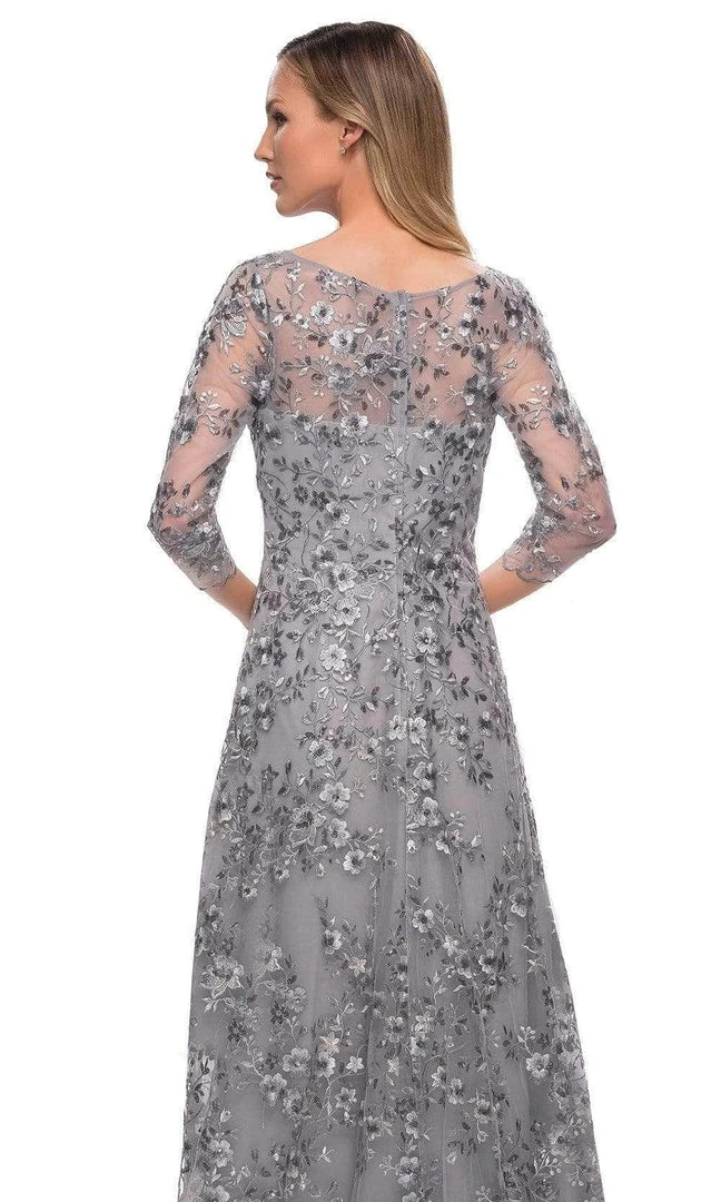 La Femme - 29903 Quarter Sleeve Bateau Neck Formal Dress - 1 Pc Silver In Size 14 Available 6 La Femme - 29903 Quarter Sleeve Bateau Neck Formal Dress - 1 Pc Silver In Size 14 Available