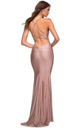 La Femme - 30446SC Bejeweled Deep V-neck Long Gown - 1 Pc Mauve In Size 2 Available