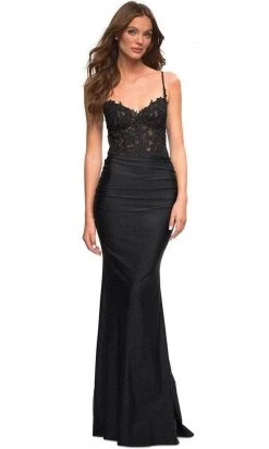 La Femme - 30521SC Embroidered Open Back Evening Gown - 1 Pc Black In Size 4 Available Formal Gowns