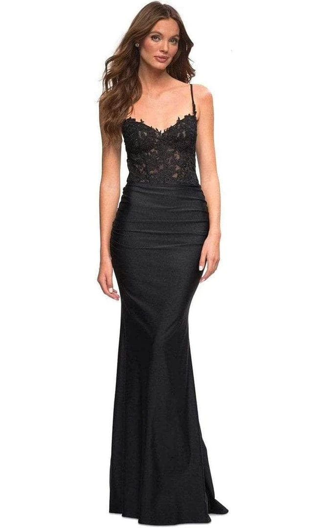 La Femme - 30521SC Embroidered Open Back Evening Gown - 1 Pc Black In Size 4 Available Formal Gowns 3 La Femme - 30521SC Embroidered Open Back Evening Gown - 1 Pc Black In Size 4 Available Formal Gowns