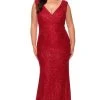La Femme - Beaded Lace Evening Gown 28837SC - 1 Pc Red In Size 12W Available 2 La Femme - Beaded Lace Evening Gown 28837SC - 1 Pc Red In Size 12W Available
