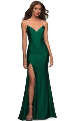 La Femme - Beaded Strap V-Neck Prom Gown 30435SC - 1 Pc Emerald In Size 2 Available Formal Gowns