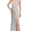 Formal Gowns La Femme - Bejeweled Strappy Back High Slit Dress 25398SC - 1 Pc Silver In Size 8 Available