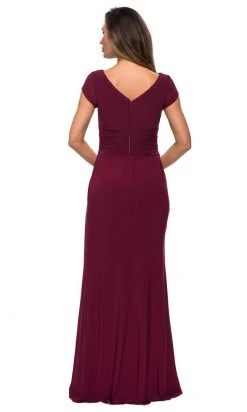 La Femme - Cap Sleeve Bateau Jersey Sheath Dress 28026SC - 2 Pcs Wine In Sizes 8 And 10 Available Formal Gowns