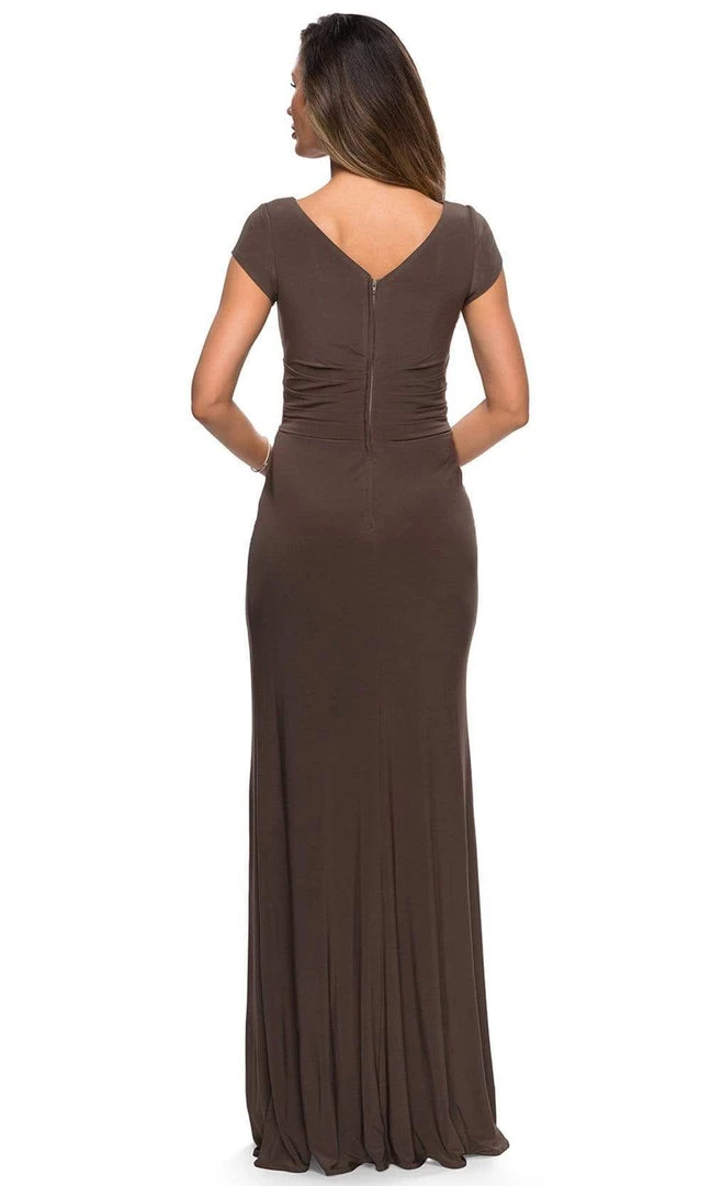 Formal Gowns La Femme - Cap Sleeve Cross Draped Jersey Dress 28026SC 6 Formal Gowns La Femme - Cap Sleeve Cross Draped Jersey Dress 28026SC
