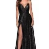 La Femme - Crisscross Back Sequined Dress With Slit 28276SC - 1 Pc Mint In Size 2 Available Formal Gowns