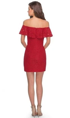 La Femme - Draped Lace Off Shoulder Short Dress 28147SC