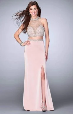 La Femme - Embellished Sweetheart Two Piece Gown With Slit 24126SC - 1 Pc Blush In Size 4 Available