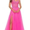 La Femme - Embroidered Tulle Prom Gown 30755SC - 1 Pc Neon Pink In Size 6 Available 2 La Femme - Embroidered Tulle Prom Gown 30755SC - 1 Pc Neon Pink In Size 6 Available