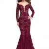 Formal Gowns La Femme - Fitted Beaded Plunging Sweetheart Mermaid Dress 25607SC - 1 Pc Garnet In Size 8 Available