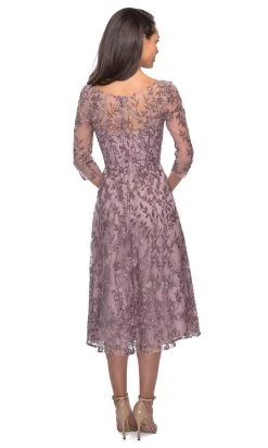 La Femme - Floral Embroidered Illusion Bateau Dress 27971SC - 1 Pc Dusty Lilac In Size 14 Available Cocktail Dresses