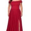 Formal Gowns La Femme - Foldover Off Shoulder Evening Gown 29007SC - 1 Pc Red In Size 12W Available 2 Formal Gowns La Femme - Foldover Off Shoulder Evening Gown 29007SC - 1 Pc Red In Size 12W Available