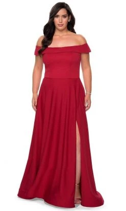 Formal Gowns La Femme - Foldover Off Shoulder Evening Gown 29007SC - 1 Pc Red In Size 12W Available