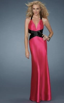 Formal Gowns La Femme Gigi - 14660 Deep V-Neck Halter Gown With Crisscross Back